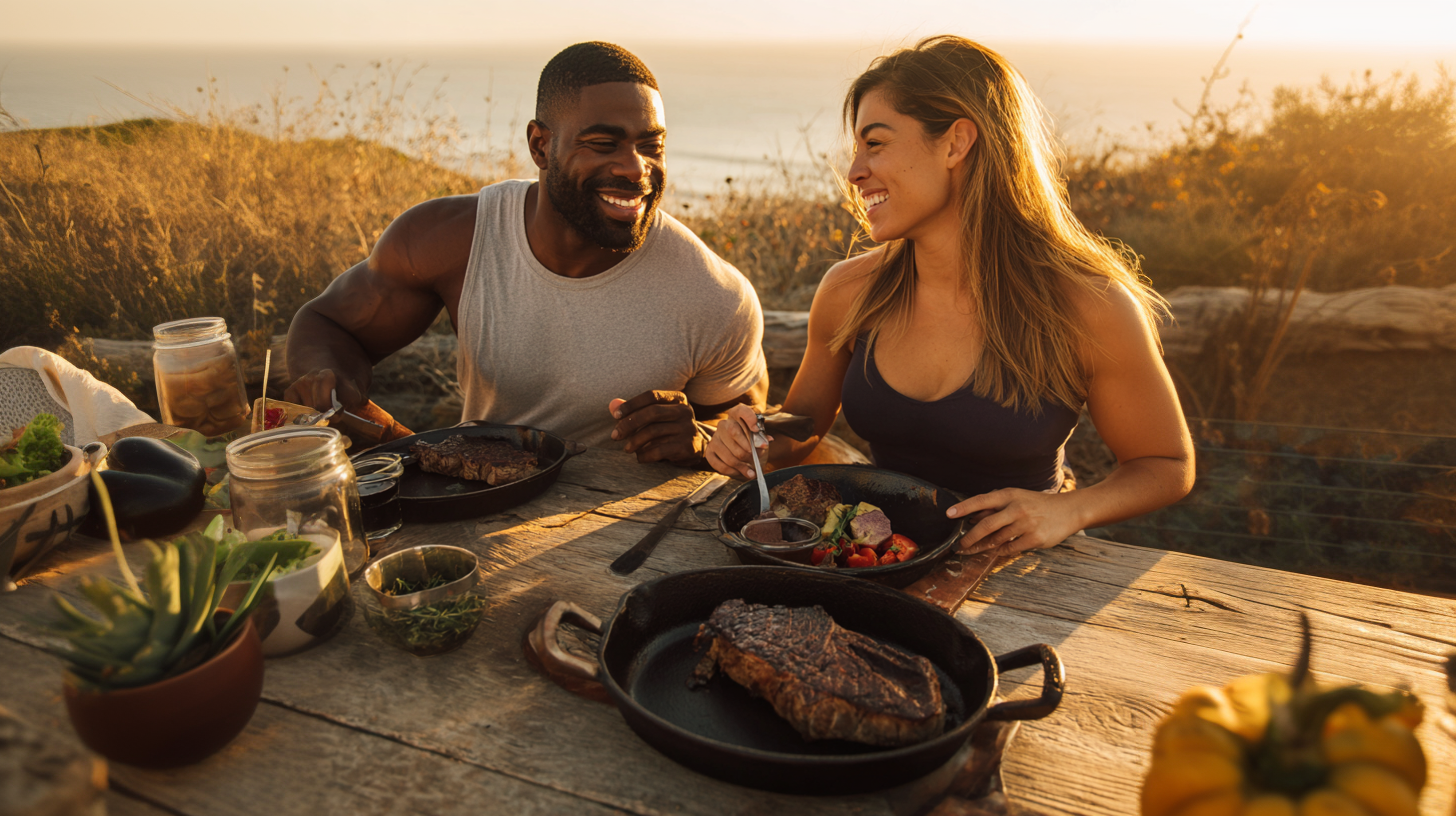 Couple enjoying a healthy meal together outdoors